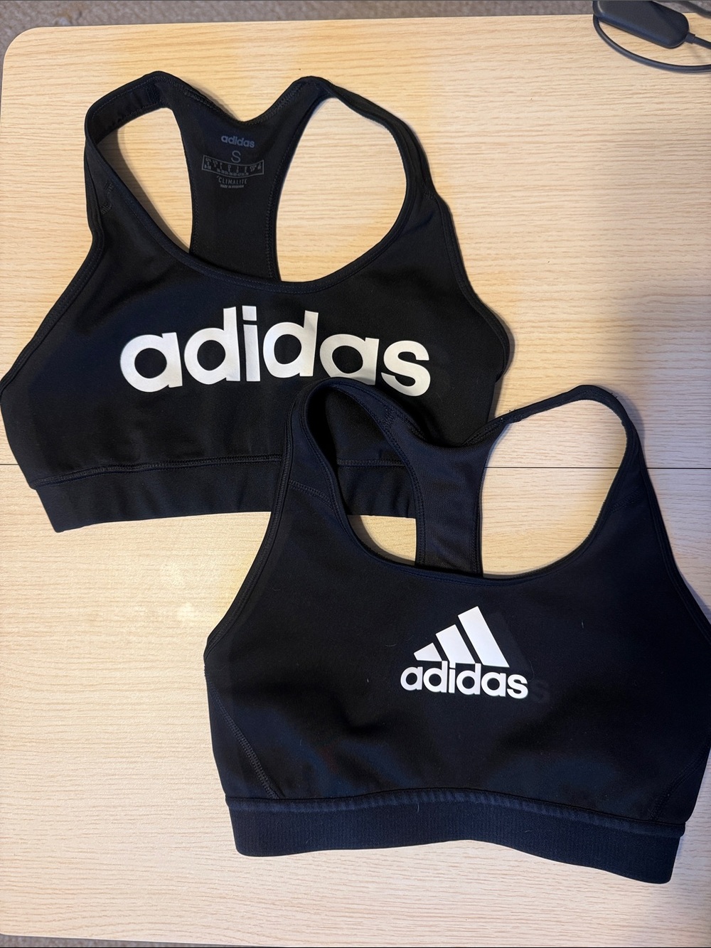 adidas Black Racerback Sports Bras with White Logo